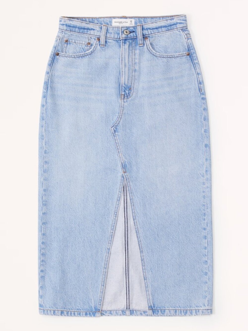 Abercrombie High Rise Denim Midi Skirt
